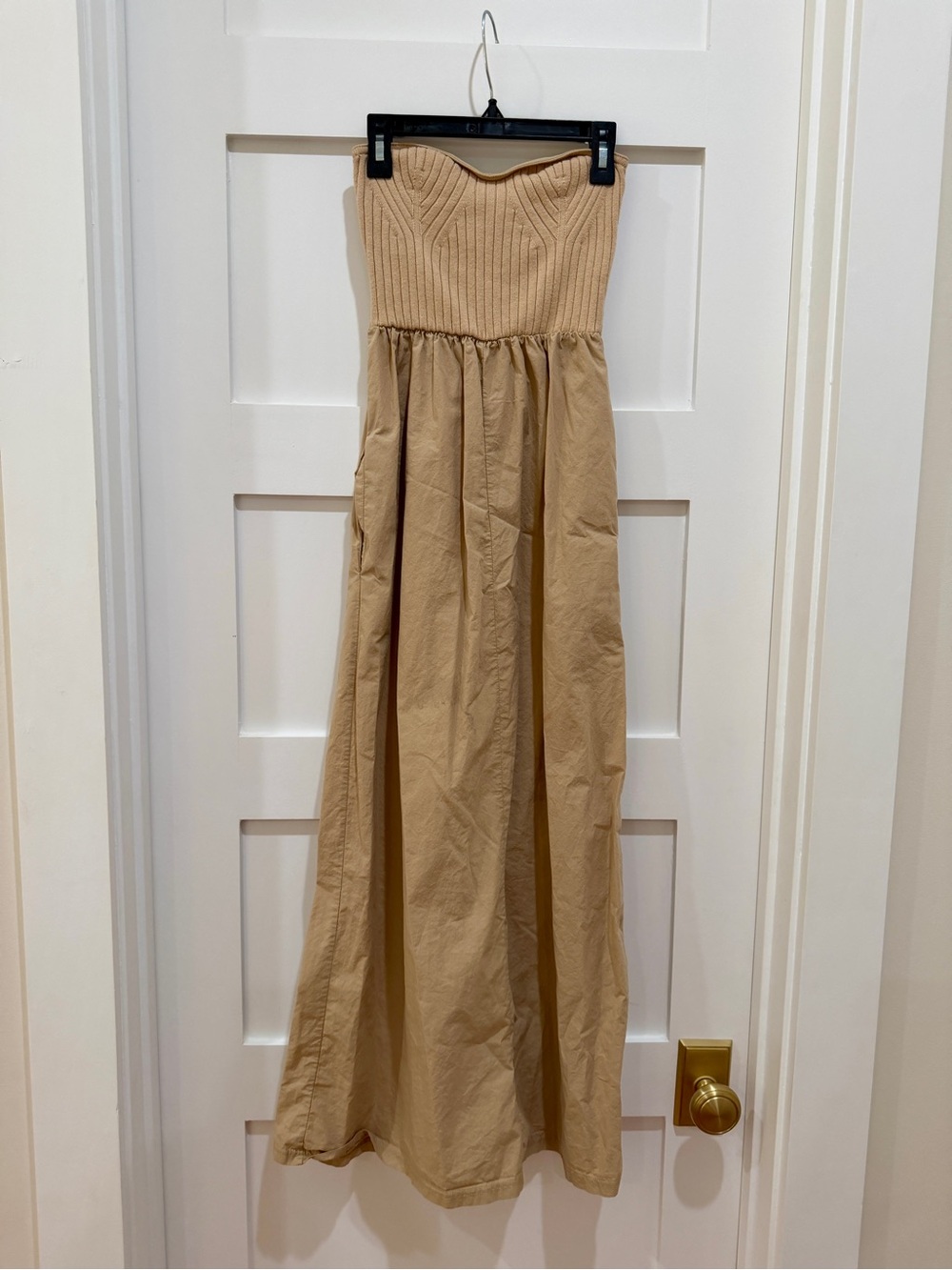 Universal Thread Tan Strapless Maxi Dress with Ribbed Knit Bodice